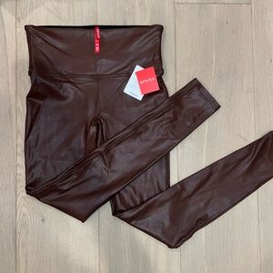 SPANX leather, mahogany leggings, high waist, medium
